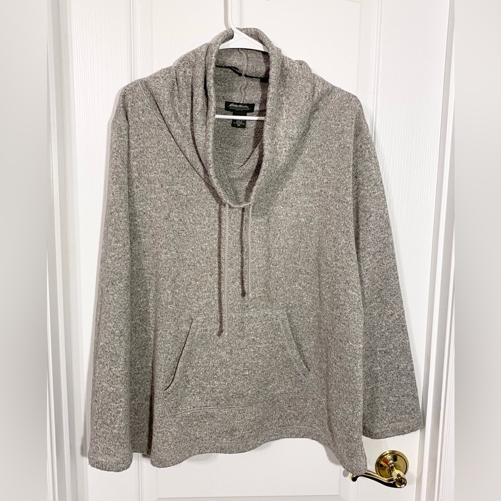 Y2K Eddie Bauer Fleece Cowl Neck Pullover Sweatshirt Vintage Gray XXL
